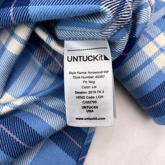 UNTUCKit Shirt Mens Large Blue Plaid Button Down Flannel Wrinkle Free Arrowwood - Picture 4 of 8